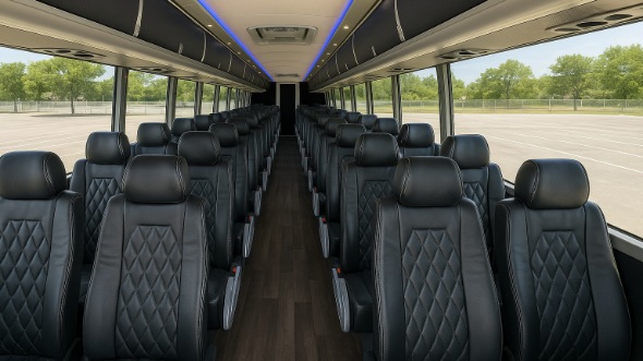 Interior of Charter Bus Company Chapel Hill's 56 Passenger Charter Bus in Chapel Hill